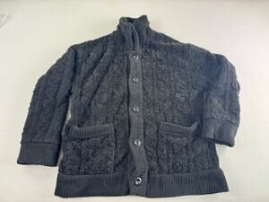 Mens XXL Gray Sherpa Fleece Hooded Cardigan Jacket Button Front Cozy